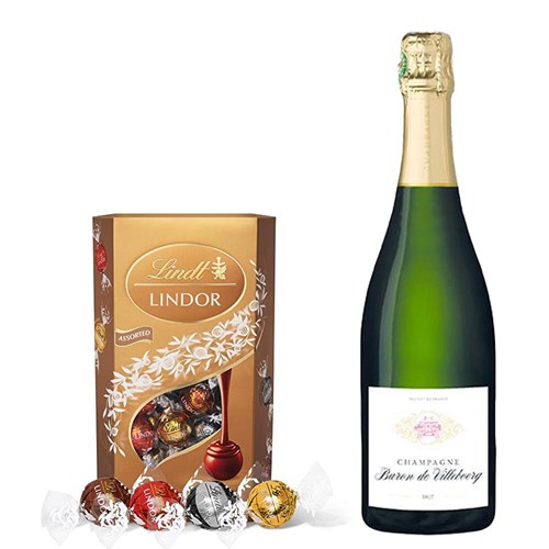 Baron De Villeboerg Brut Champagne 75cl With Lindt Lindor Assorted Truffles 200g
